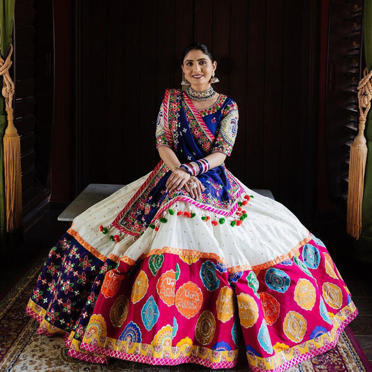 Navratri Special Muslin Cotton Lehenga Choli with Real Mirror Work & Digital Print Dupatta