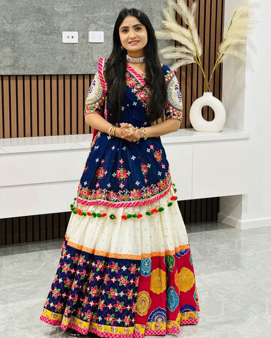 Navratri Special Muslin Cotton Lehenga Choli with Real Mirror Work & Digital Print Dupatta