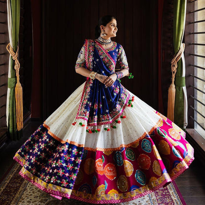 Navratri Special Muslin Cotton Lehenga Choli with Real Mirror Work & Digital Print Dupatta