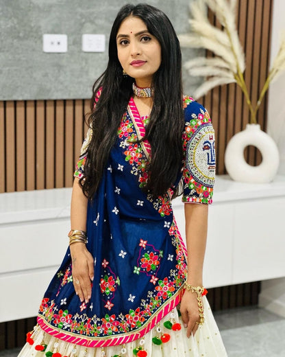 Navratri Special Muslin Cotton Lehenga Choli with Real Mirror Work & Digital Print Dupatta