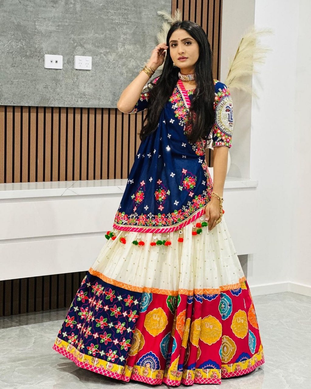 Navratri Special Muslin Cotton Lehenga Choli with Real Mirror Work & Digital Print Dupatta