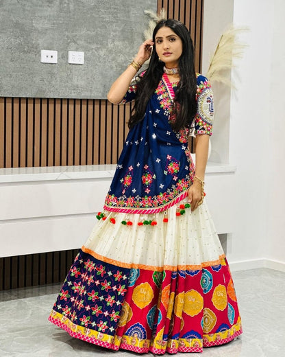 Navratri Special Muslin Cotton Lehenga Choli with Real Mirror Work & Digital Print Dupatta