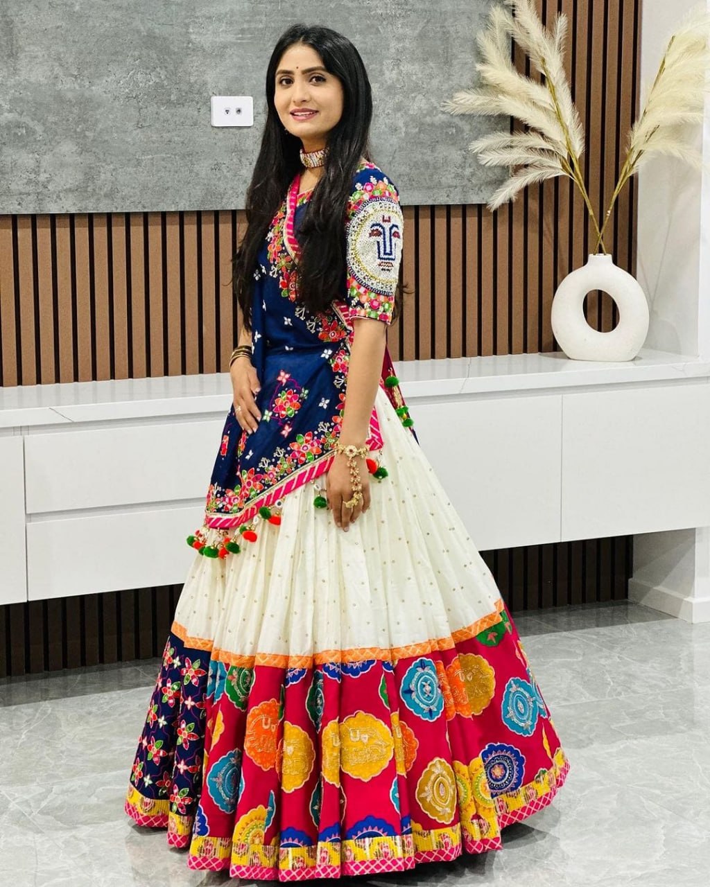 Navratri Special Muslin Cotton Lehenga Choli with Real Mirror Work & Digital Print Dupatta