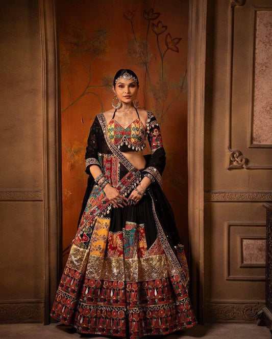 Premium Heavy Muslin Cotton Navratri Lehenga Choli with Real Mirror Work & Digital Print Dupatta