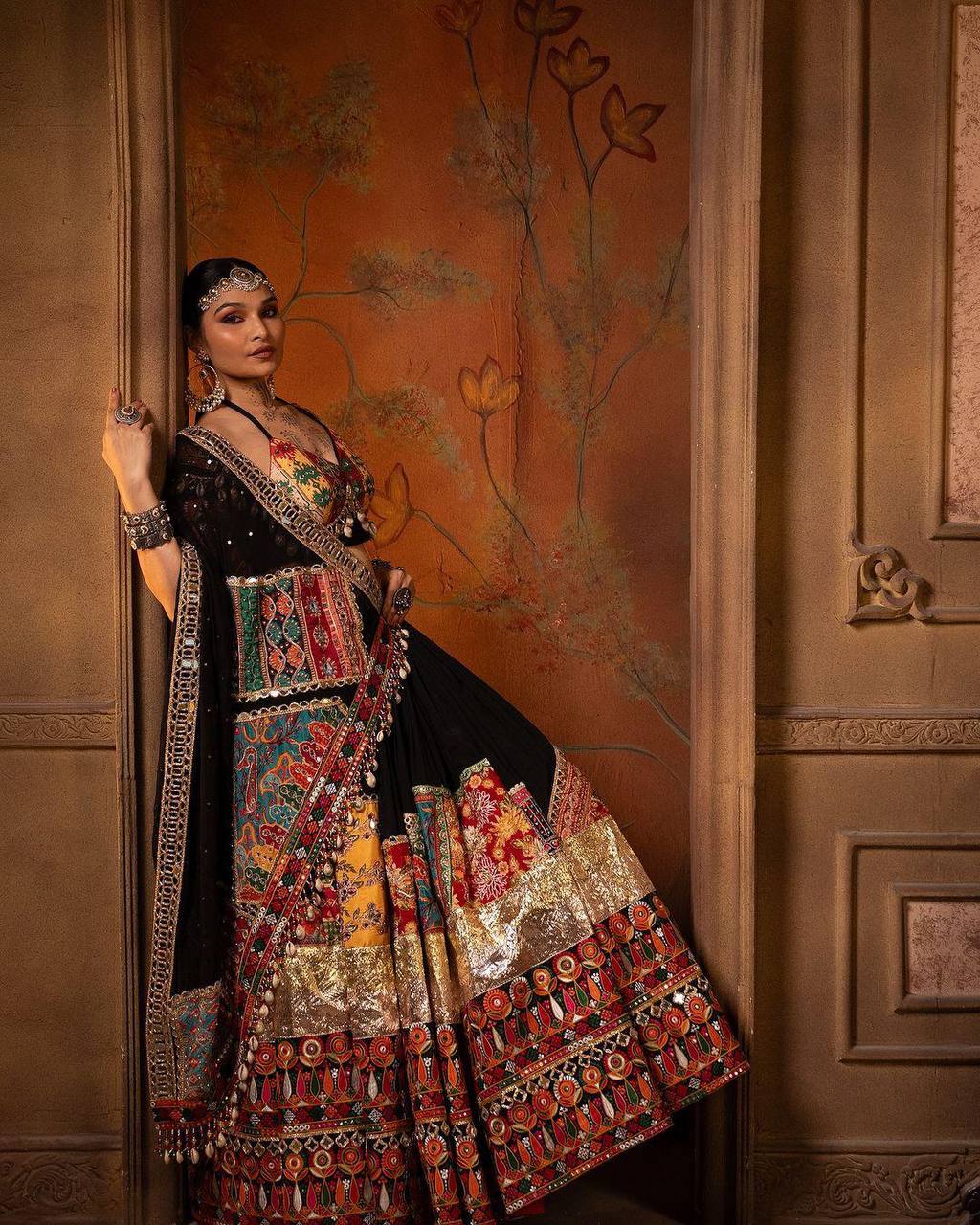 Premium Heavy Muslin Cotton Navratri Lehenga Choli with Real Mirror Work & Digital Print Dupatta