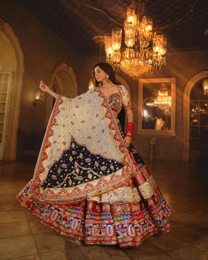 Trending Soft Butter Silk Navratri Lehenga Choli with Real Mirror Work & Heavy Flair Dupatta