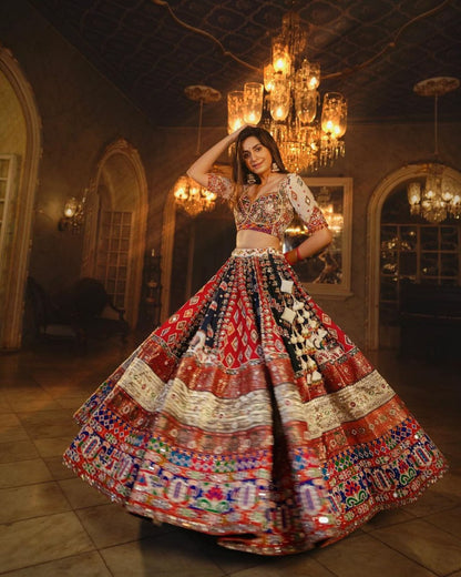 Trending Soft Butter Silk Navratri Lehenga Choli with Real Mirror Work & Heavy Flair Dupatta