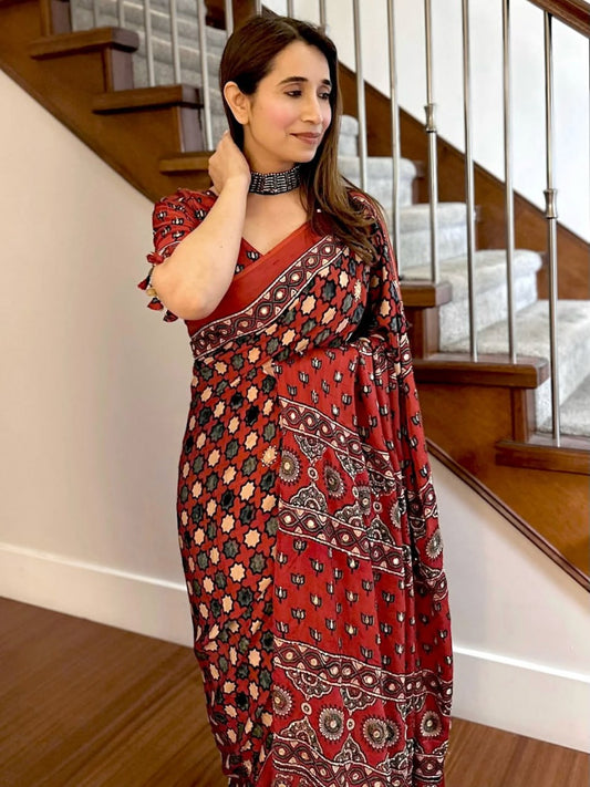 Royal Japan Satin Silk Saree with Heavy Mirror Work for Weddings, Parties & Traditional Functions