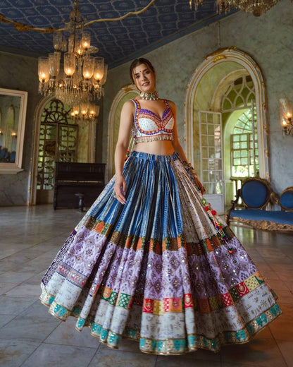 Trending Heavy Flair Butter Silk Lehenga Choli with Digital Print & Real Mirror Work