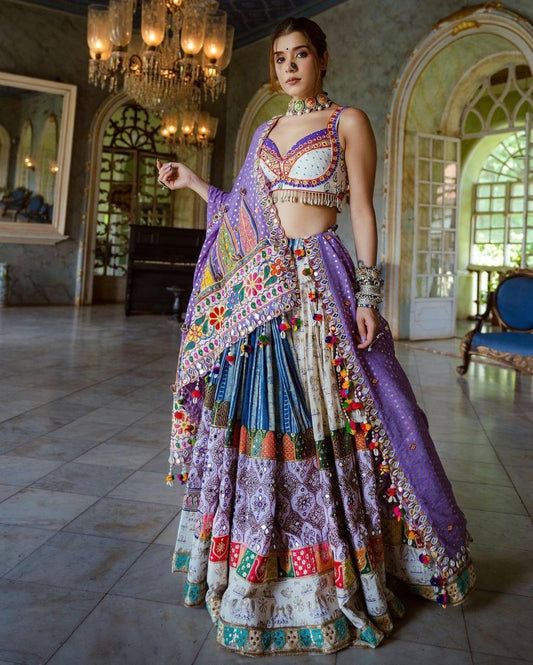 Trending Heavy Flair Butter Silk Lehenga Choli with Digital Print & Real Mirror Work