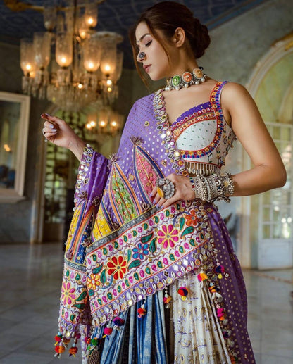 Trending Heavy Flair Butter Silk Lehenga Choli with Digital Print & Real Mirror Work