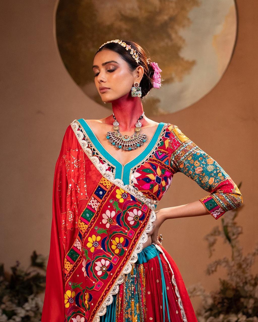 Trending Heavy Flair Muslin Cotton Lehenga Choli with Digital Print & Real Mirror Work