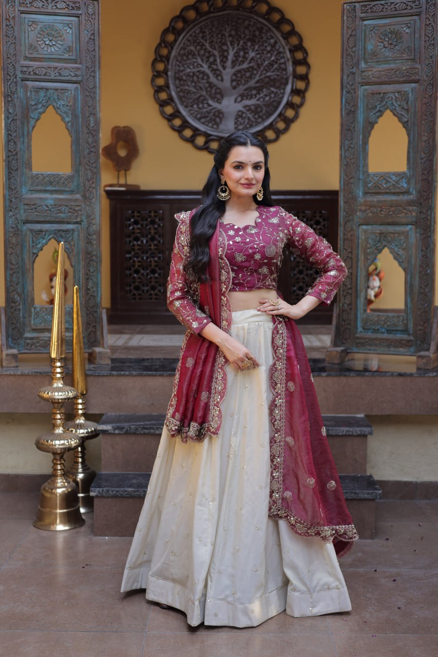 Premium Cosmos Lehenga Choli with Zari & Sequins Embroidery