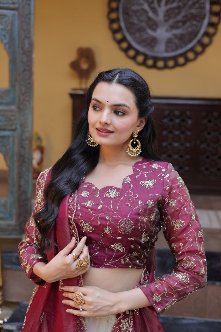 Premium Cosmos Lehenga Choli with Zari & Sequins Embroidery