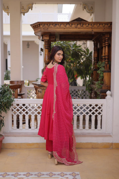 Premium Mul Chanderi Kurti Pant Dupatta Set with Beads Thread Embroidery