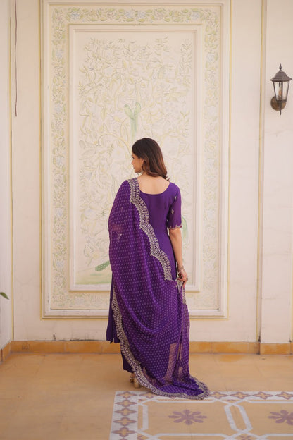 Premium Mul Chanderi Kurti Pant Dupatta Set with Beads Thread Embroidery