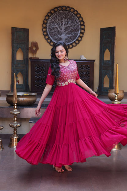 Premium Faux Blooming Designer Gown with Zari & Sequins Embroidery