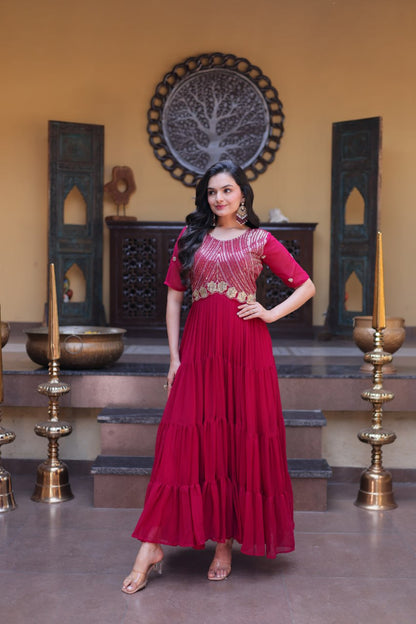 Premium Faux Blooming Designer Gown with Zari & Sequins Embroidery