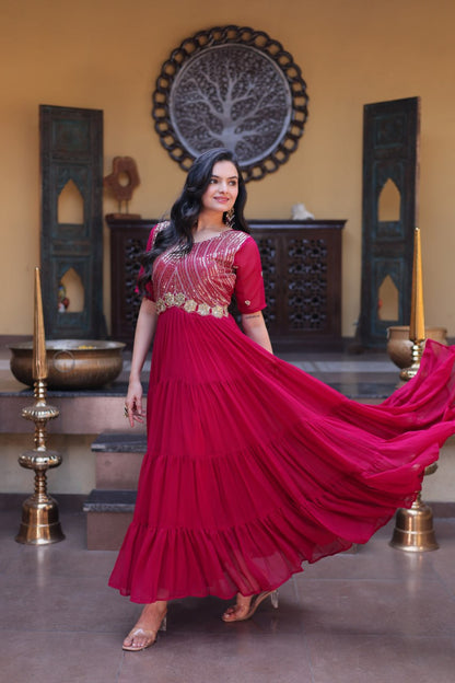 Premium Faux Blooming Designer Gown with Zari & Sequins Embroidery