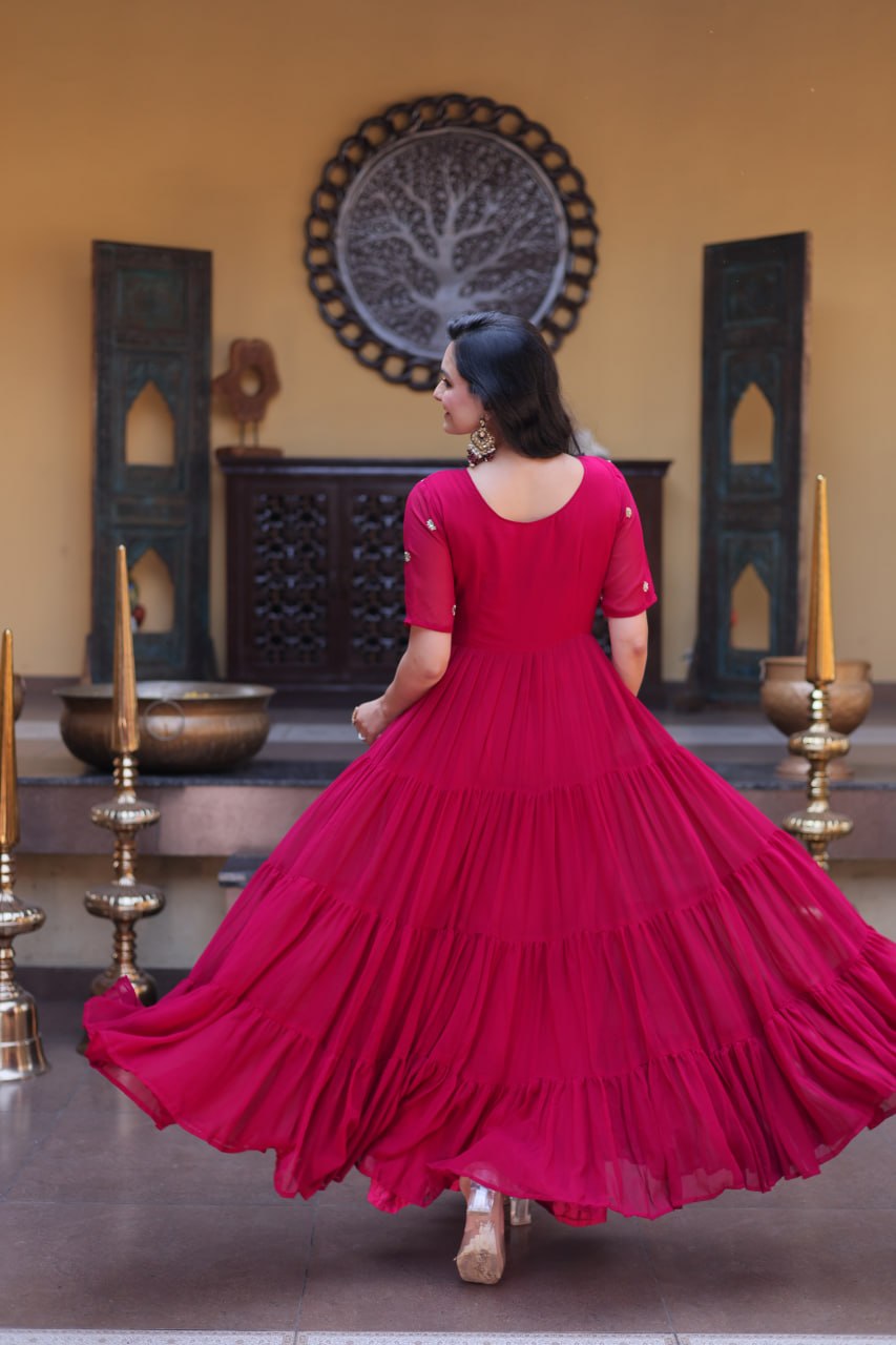 Premium Faux Blooming Designer Gown with Zari & Sequins Embroidery