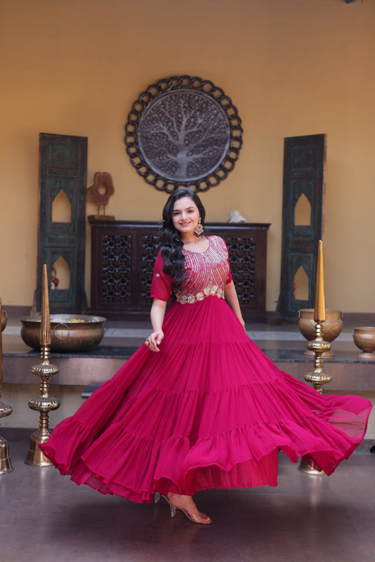 Premium Faux Blooming Designer Gown with Zari & Sequins Embroidery