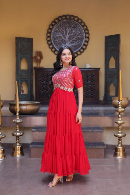 Premium Faux Blooming Designer Gown with Zari & Sequins Embroidery