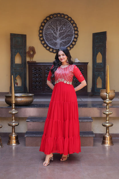 Premium Faux Blooming Designer Gown with Zari & Sequins Embroidery