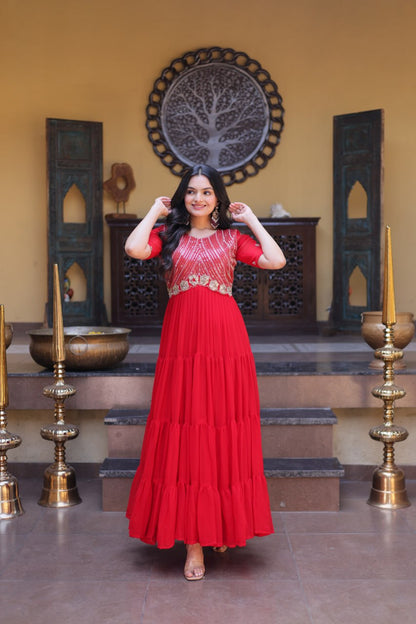 Premium Faux Blooming Designer Gown with Zari & Sequins Embroidery