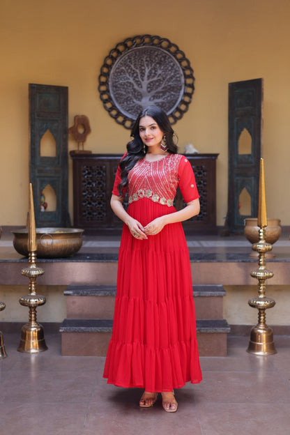 Premium Faux Blooming Designer Gown with Zari & Sequins Embroidery