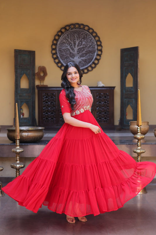 Premium Faux Blooming Designer Gown with Zari & Sequins Embroidery