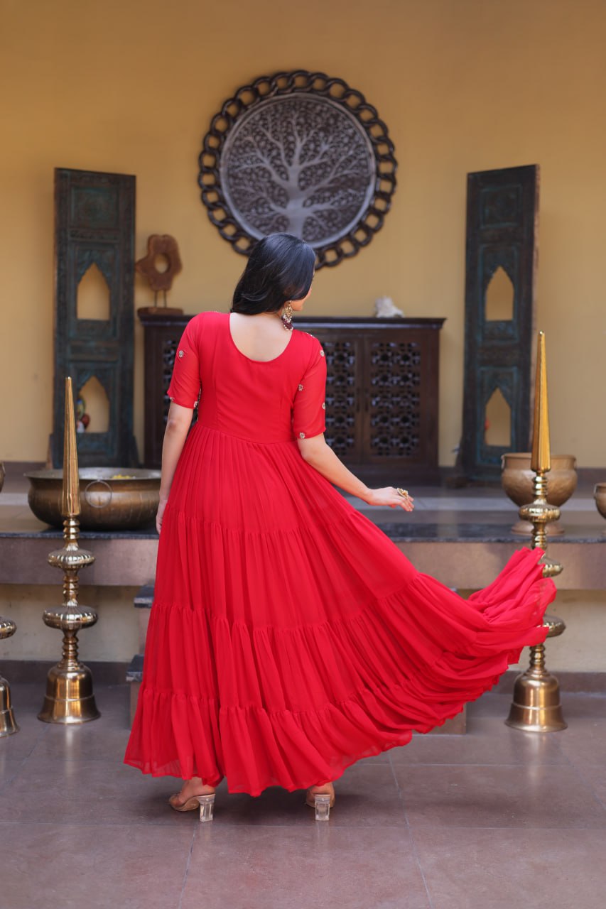 Premium Faux Blooming Designer Gown with Zari & Sequins Embroidery