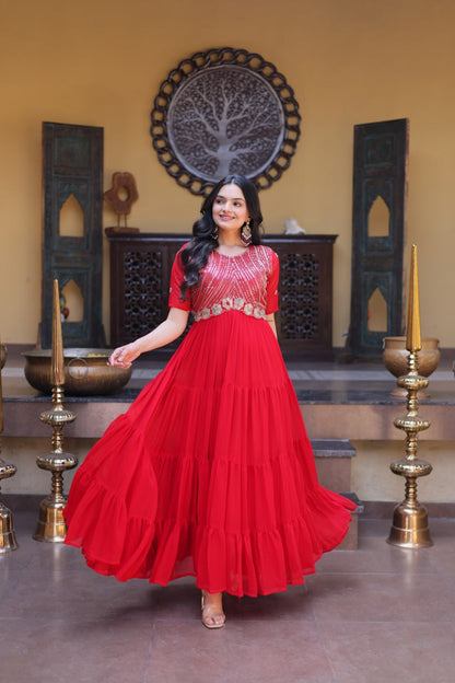 Premium Faux Blooming Designer Gown with Zari & Sequins Embroidery