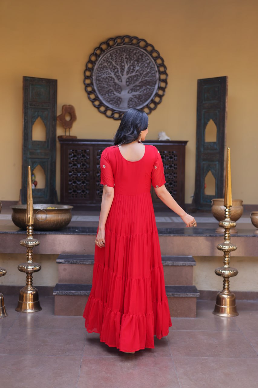 Premium Faux Blooming Designer Gown with Zari & Sequins Embroidery