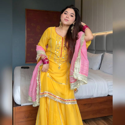 Premium Designer Sharara Suit Set with Heavy Sequins & Zari Embroidery