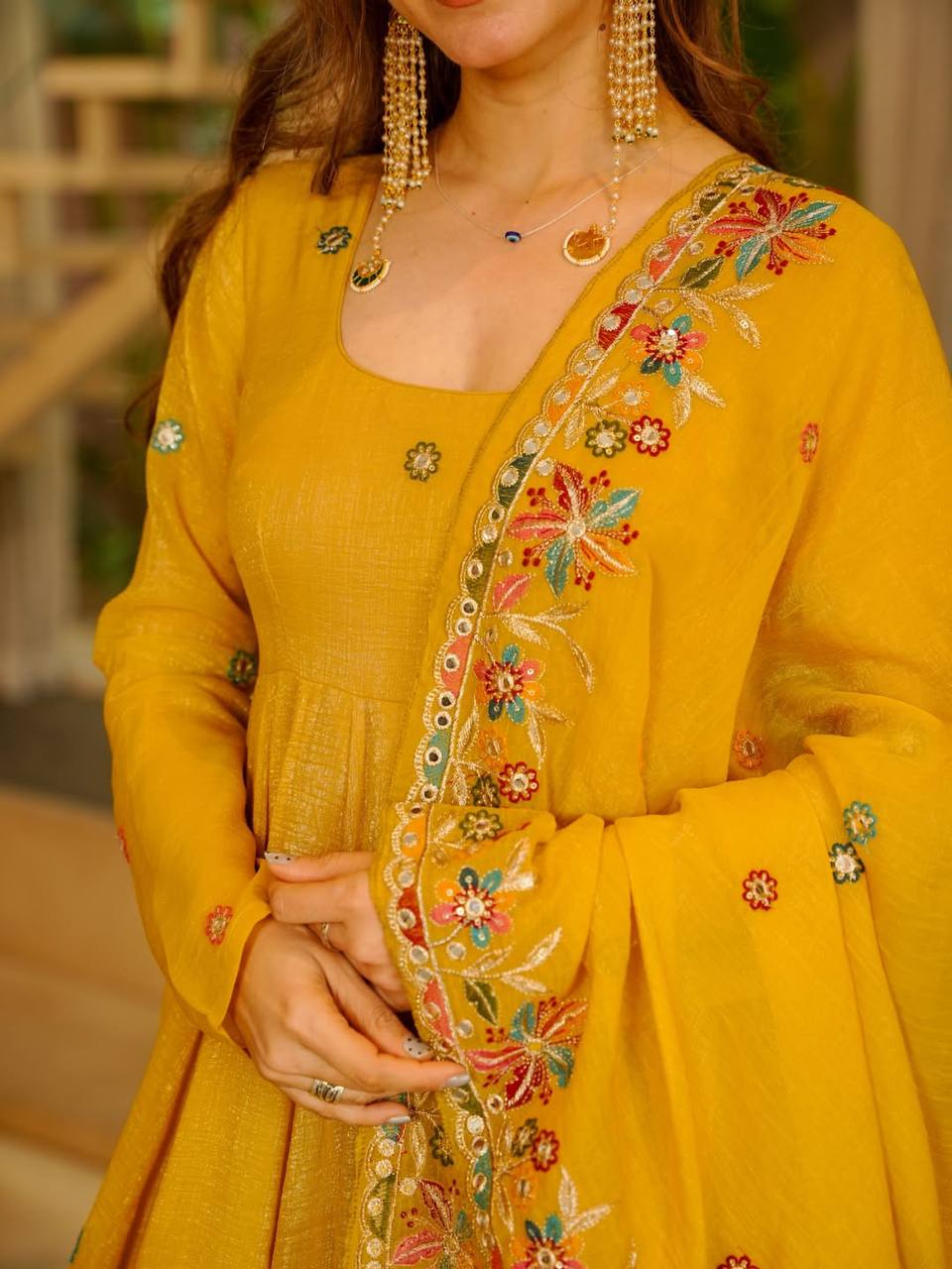 Premium Soft Crunchy Silk Designer Anarkali Suit Set with Sequins Multi Embroidery, Sharara & Dupatta