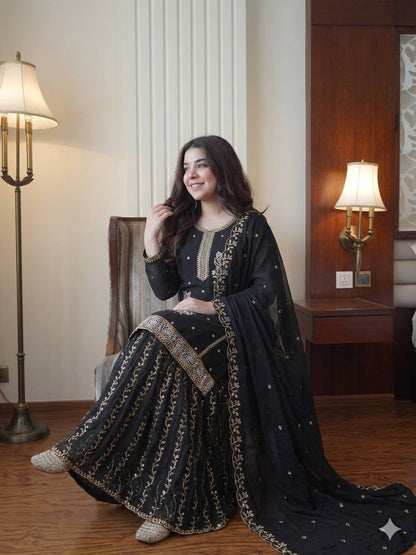 Premium Embroidered Kurti Gharara Set in Fox Georgette with Dupatta