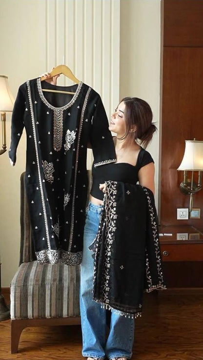 Premium Embroidered Kurti Gharara Set in Fox Georgette with Dupatta