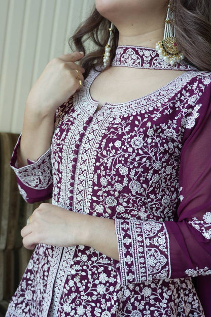 Designer Georgette Peplum Kurti Palazzo Set with Front & Back Sequins Work
