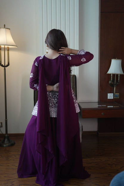 Designer Georgette Peplum Kurti Palazzo Set with Front & Back Sequins Work