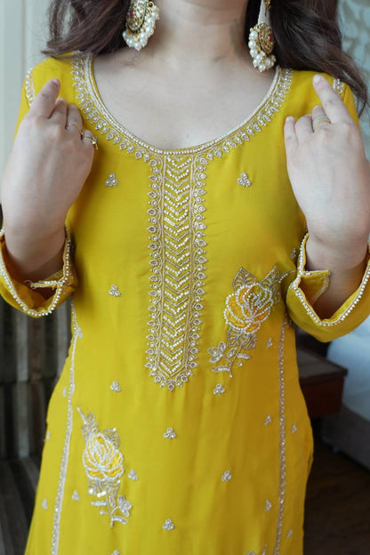 Premium Fox Georgette Designer Gharara Suit Set with Sequins Embroidery, Beads Work & Dupatta