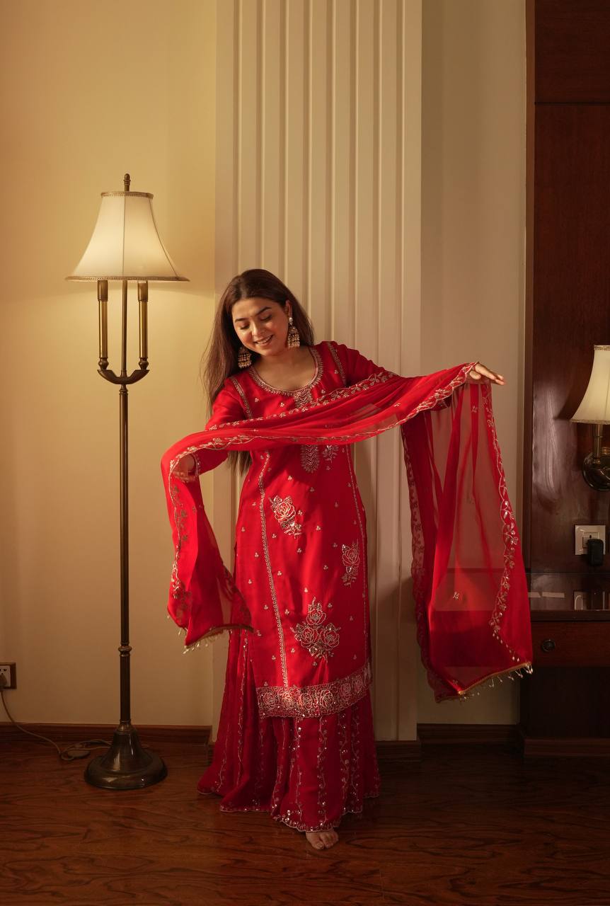 Premium Designer Gharara Suit Set with Embroidered Kurti & Dupatta