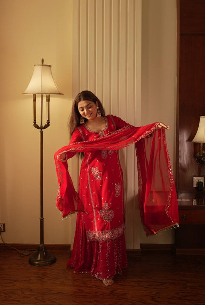 Premium Designer Gharara Suit Set with Embroidered Kurti & Dupatta
