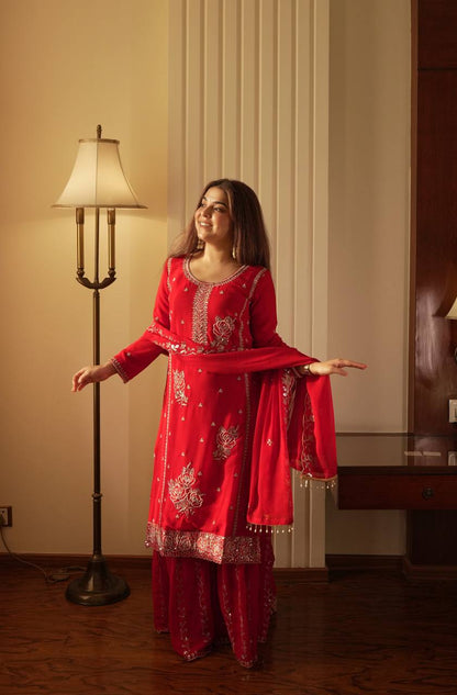 Premium Designer Gharara Suit Set with Embroidered Kurti & Dupatta