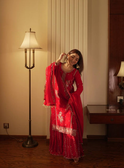 Premium Designer Gharara Suit Set with Embroidered Kurti & Dupatta